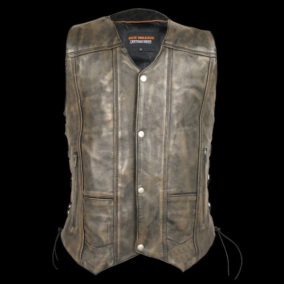 Men's Distressed Brown 10 Pocket Leather Vest '' High Mileage'' - Picture 1 of 6